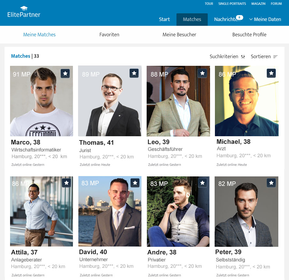 Partnervorschläge auf Elitepartner.de