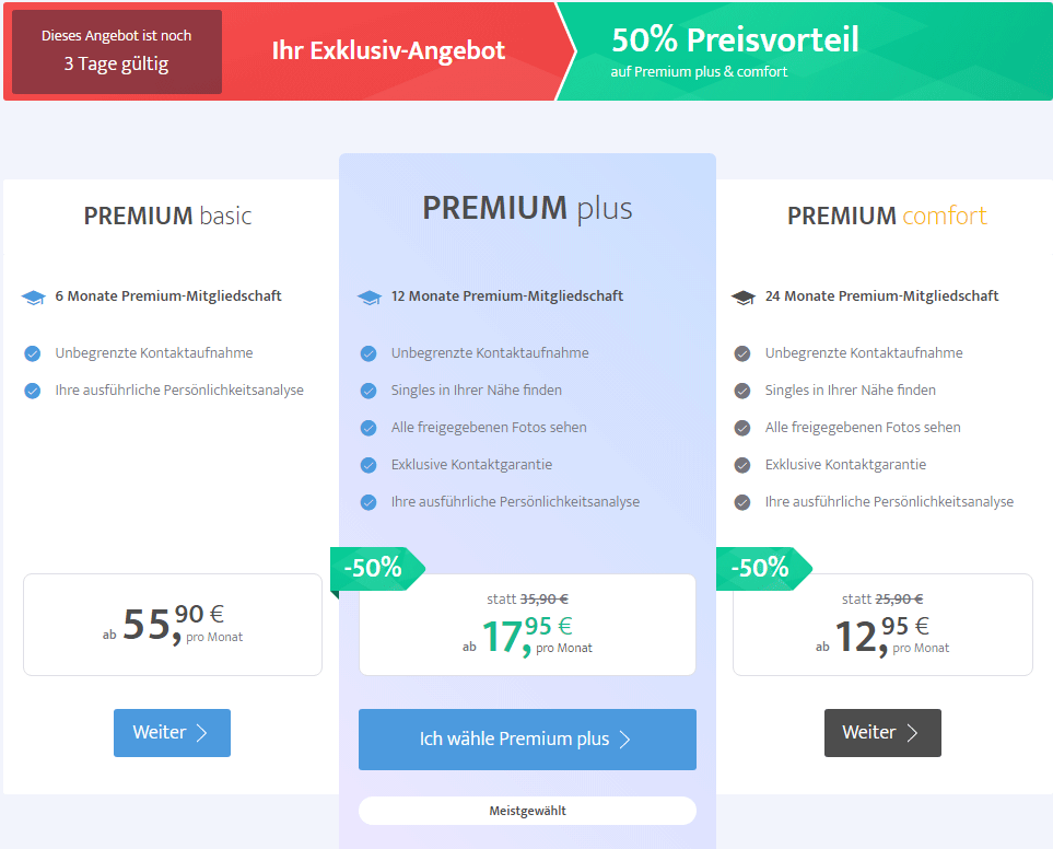 50 % Rabatt auf Elitepartner Premium