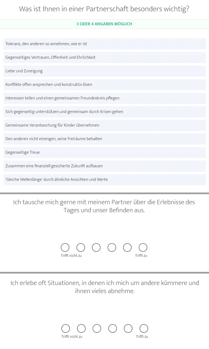 Fragen aus dem Persönlichkeitstest