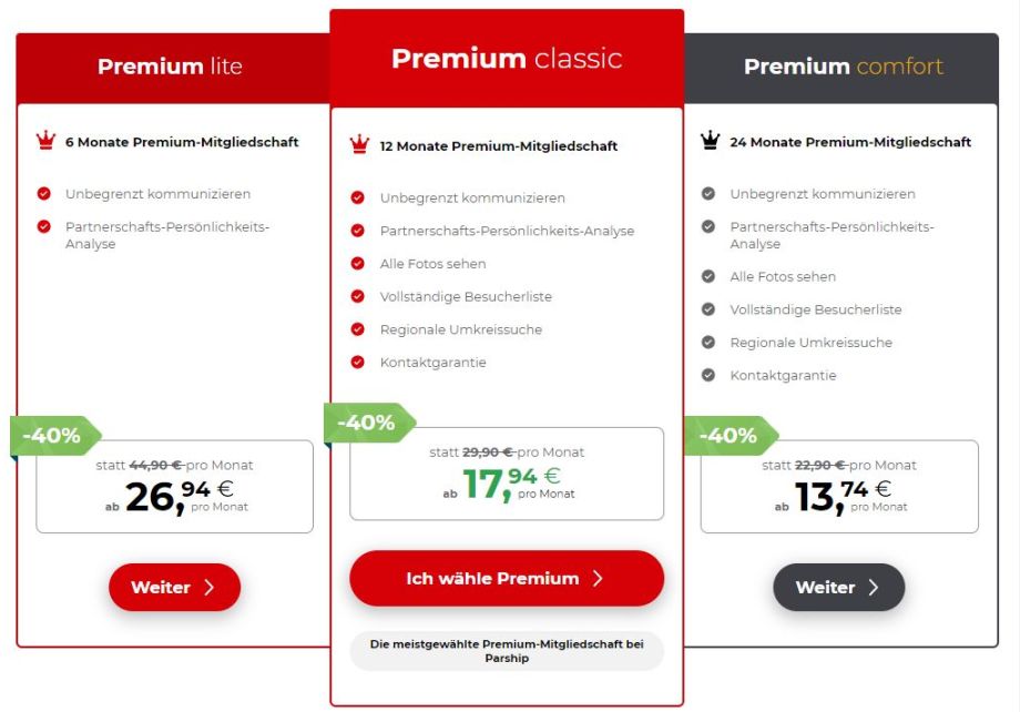Parship.at Kosten mit 40% Rabatt.