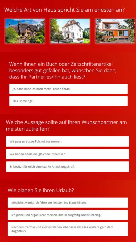 Fragen aus dem Persönlichkeitstest von Parship