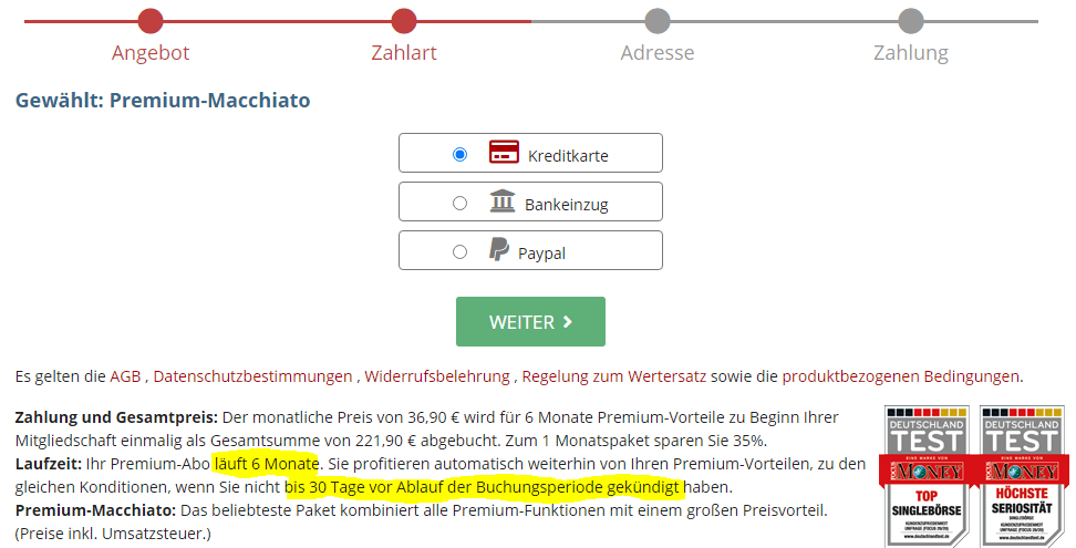 Hinweis auf die automatische Verlängerung