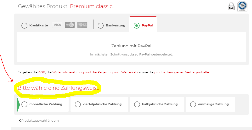 Zahlungsweise wählen